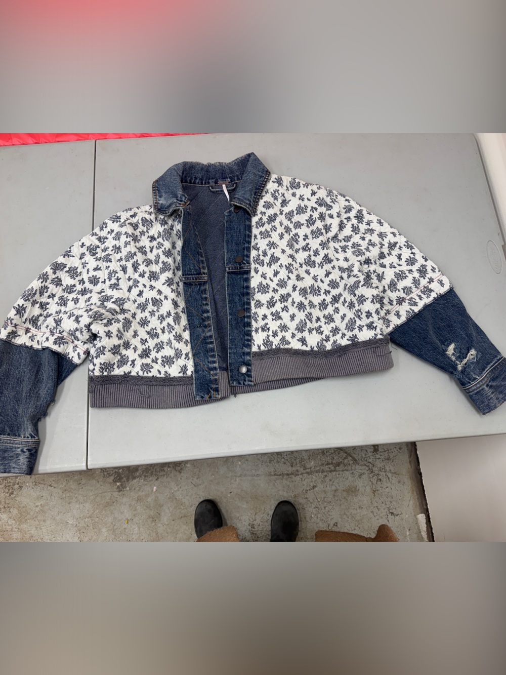 Kids Denim-Trim Floral Quilted Jacket - White & Blue